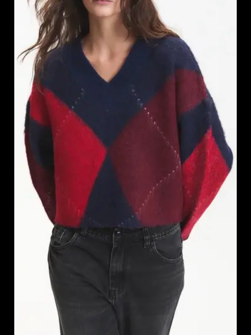 Deluc Red & Navy Argyle V-Neck Sweater